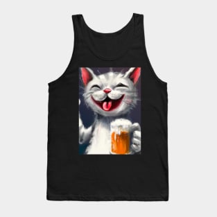 Happy Cat with Beer Tank Top